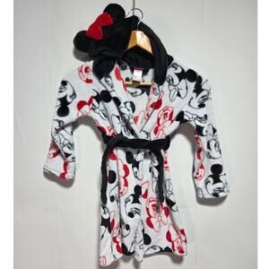 Disney Jr Minnie Mouse Girls Character Print Hooded Minky Fleece Bathrobe 4T/5T